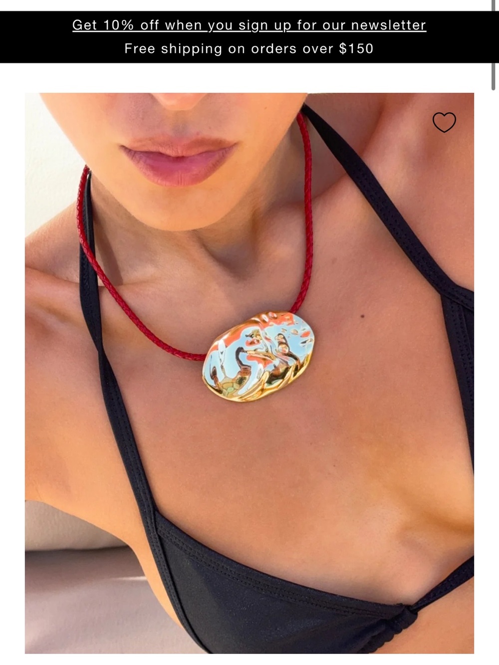 Luvaj Gold Sculptural Pendant Necklace on Red Cord